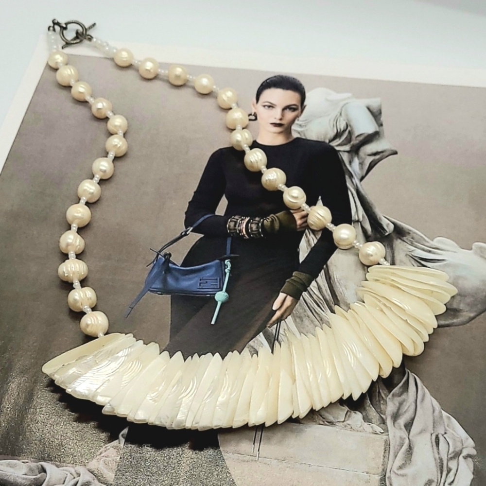 Handmade Mother of Pearl Shells & Cultured Pearl Necklace